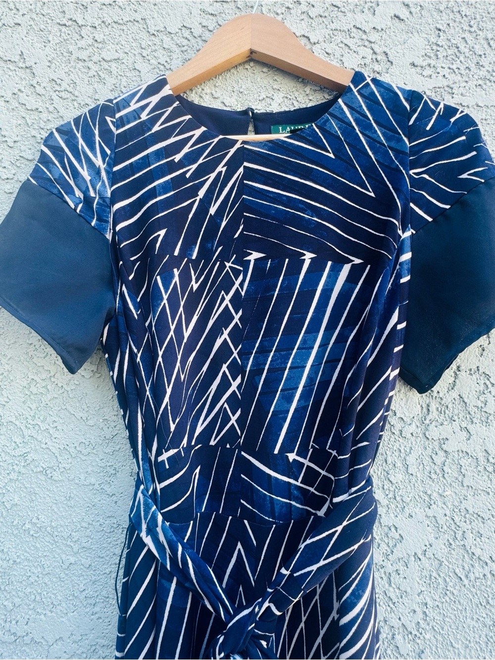 Lauren Ralph Lauren Navy Geometric Print Midi Dress with Belt - Size 10 - Picture 10 of 16